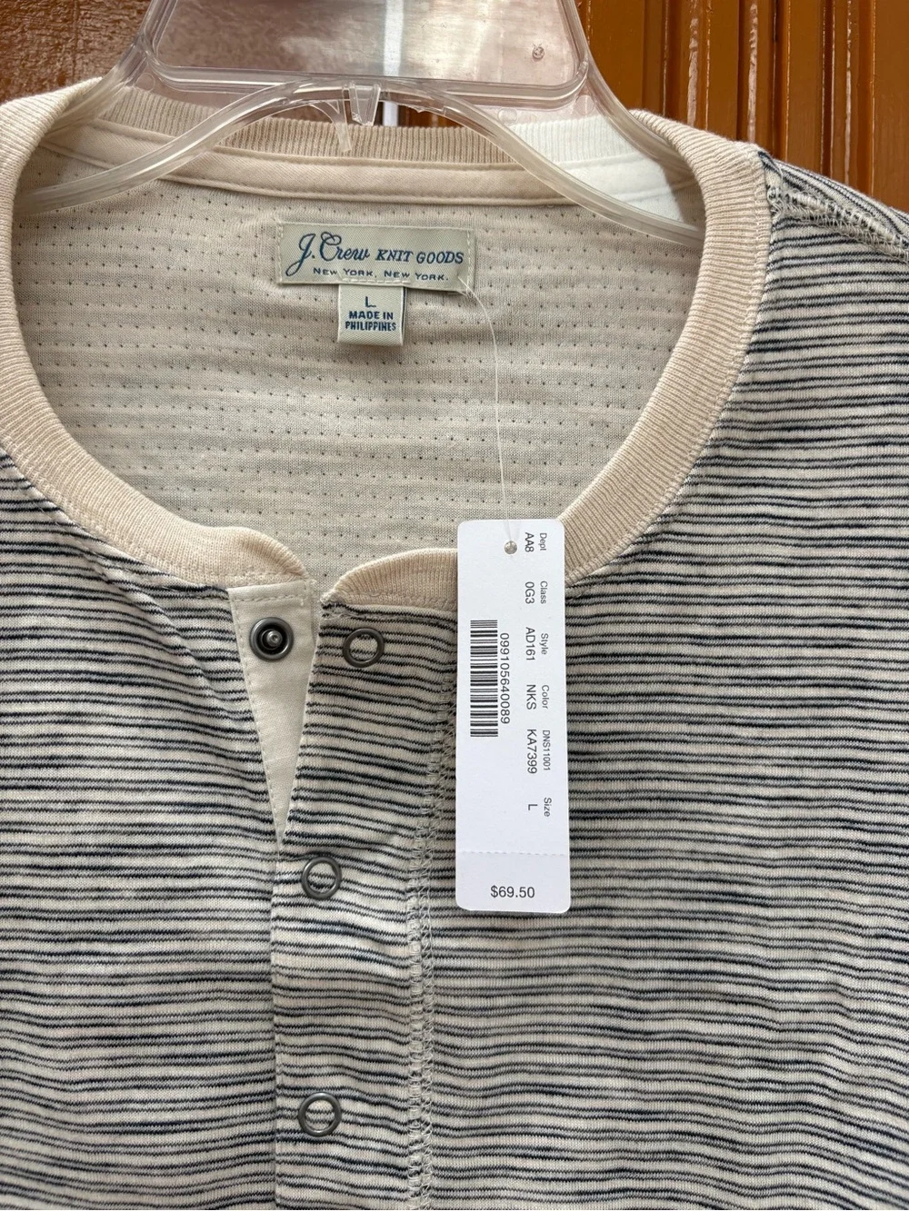 NWT J.Crew Knit Goods Striped Thermal Henley Long Sleeve Large